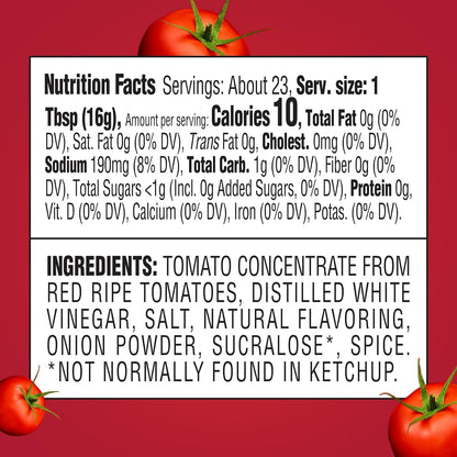 zero added sugar formulation sweetened only by natural tomato sugars