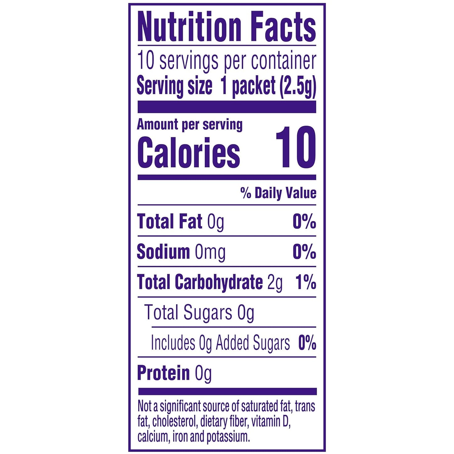 zero grams of sugar and only 5 calories per prepared serving