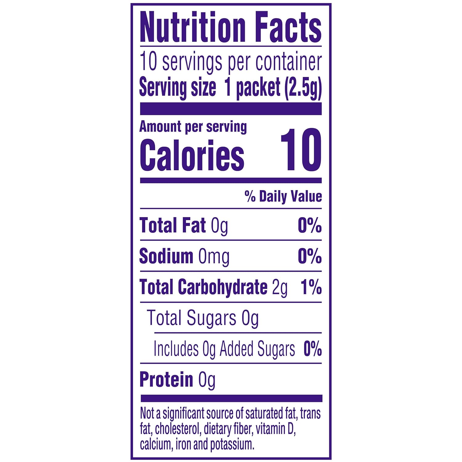 zero grams of sugar and only 5 calories per prepared serving