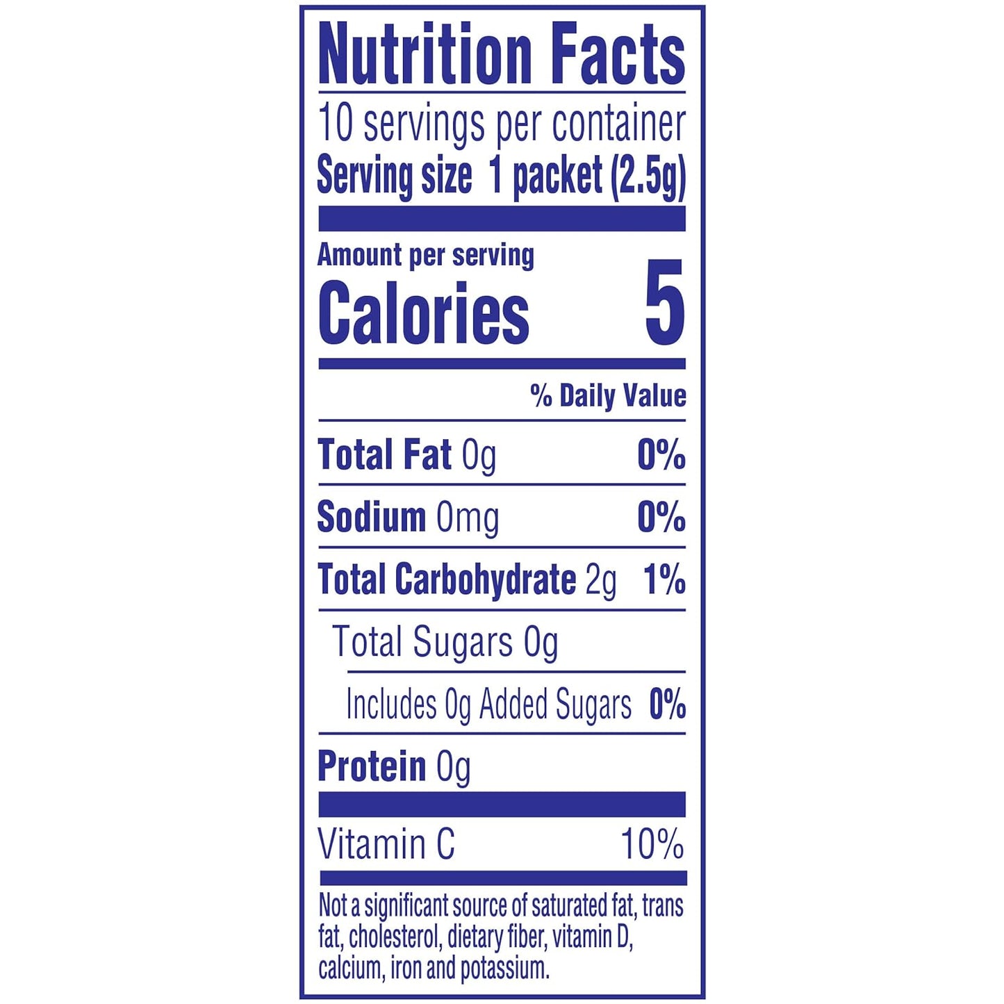 zero sugar and 5 calories per packet nutritional profile