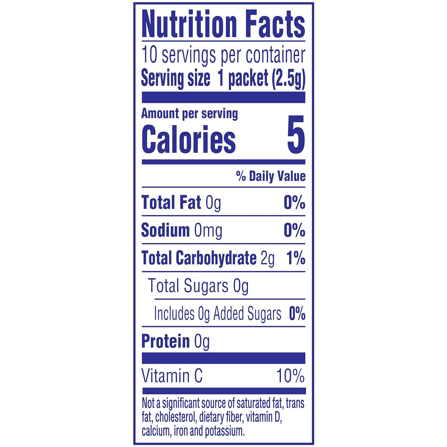 zero sugar and 5 calories per packet nutritional profile
