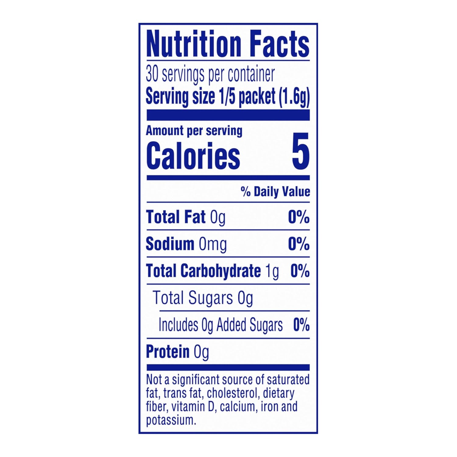 zero sugar and 5 calories per serving