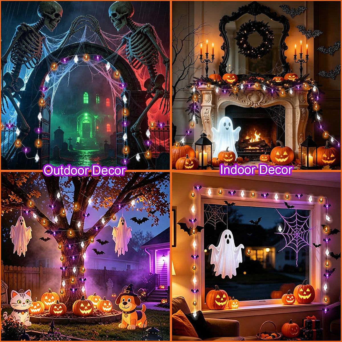 Zimati Halloween Decor 16 ft 3D Pumpkin Bat Ghost Battery String Lights, Housewarming and Fall Birthday Gift with 8 Lighting Modes