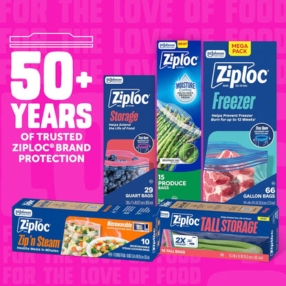 Ziploc Tall Food Storage Bags – Home Office Snack Bags for Long Breadsticks, Carrots and Lunchbox Routines