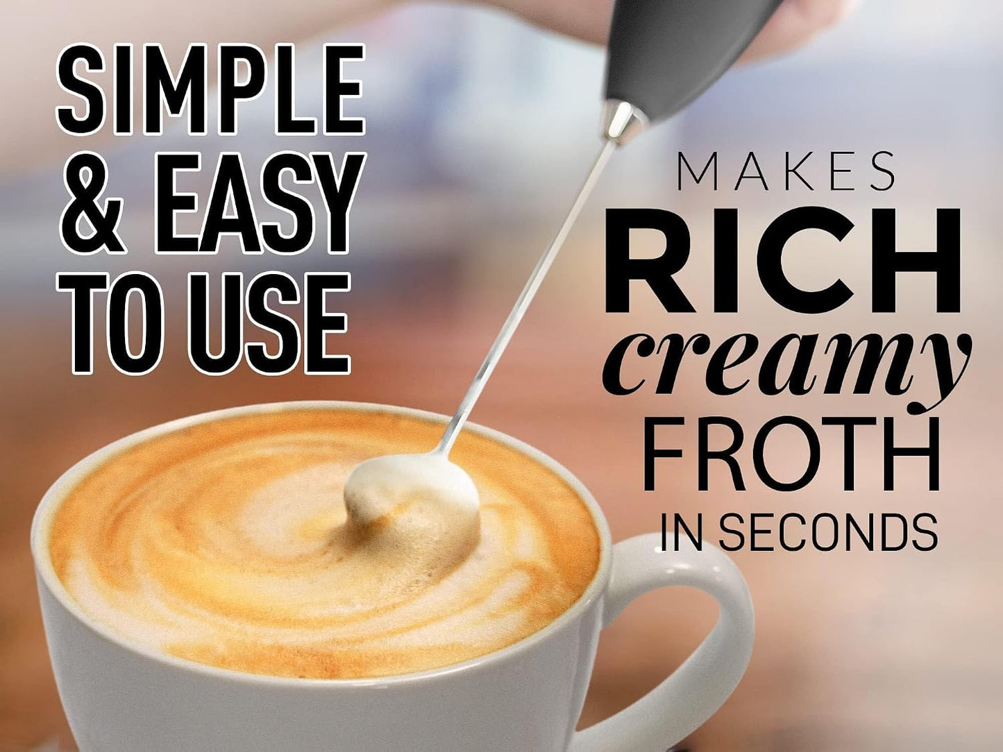 Zulay Kitchen Compact Coffee Frother Wand – Desk-Side Productivity Booster for Focus Routines and Lattes in Brushed Silver